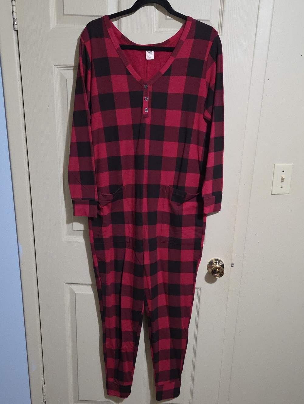 Smash & Tess Red and Black Buffalo Plaid One-Piece Jumpsuit